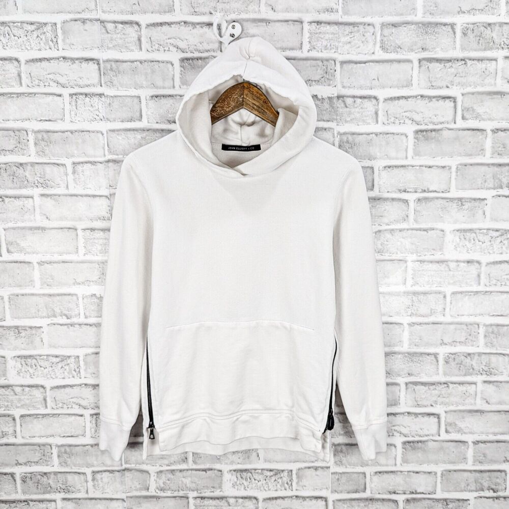 JOHN ELLIOTT Men's Cotton Hooded Villain Sweatshirt in White terry sz 0